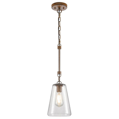 Westinghouse Biloxi 7in 1-Light Mini Pendant | Farmhouse Barnwood and Clear Seeded Glass | Kitchen Island & Dining Room | Model 6130400
