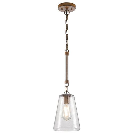 Westinghouse Biloxi 7in 1-Light Mini Pendant | Farmhouse Barnwood and Clear Seeded Glass | Kitchen Island & Dining Room | Model 6130400