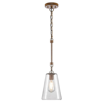 Westinghouse Biloxi 7in 1-Light Mini Pendant | Farmhouse Barnwood and Clear Seeded Glass | Kitchen Island & Dining Room | Model 6130400