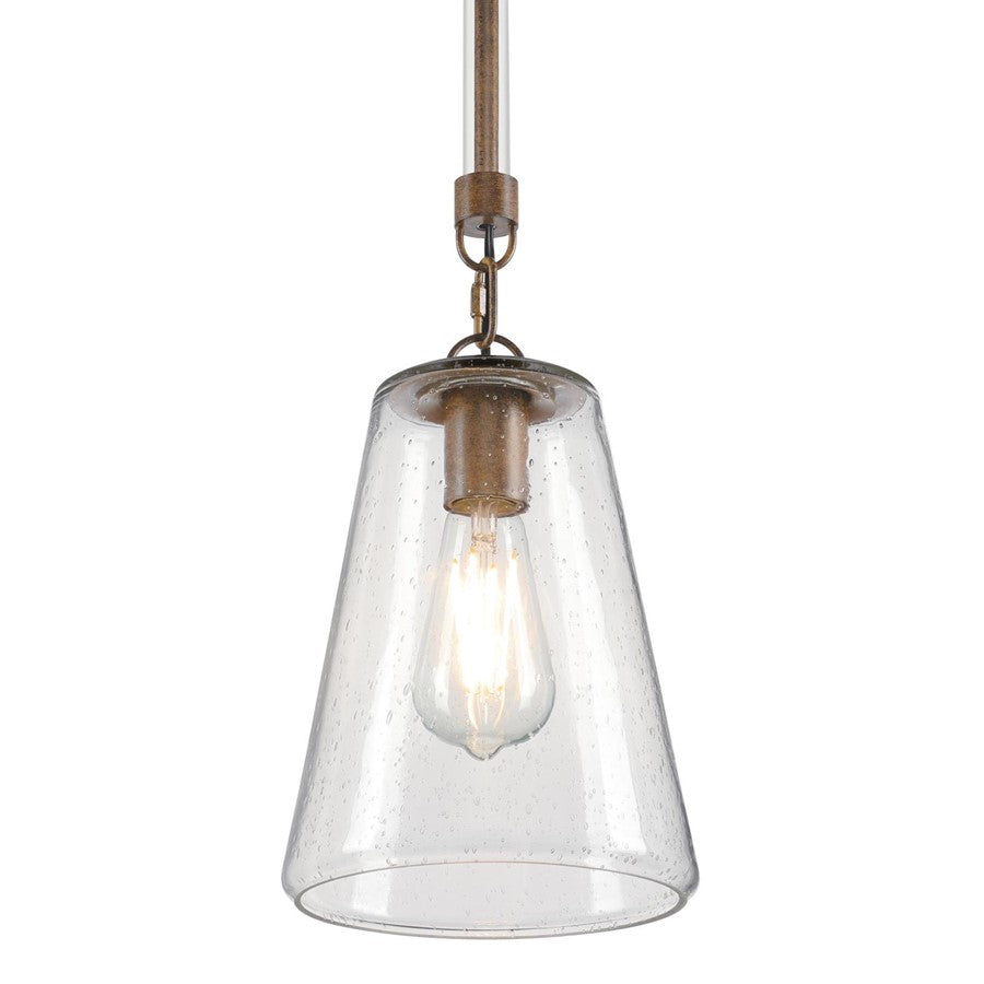 Westinghouse Biloxi 7in 1-Light Mini Pendant | Farmhouse Barnwood and Clear Seeded Glass | Kitchen Island & Dining Room | Model 6130400
