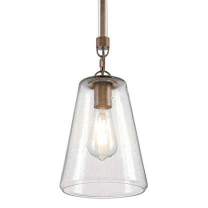Westinghouse Biloxi 7in 1-Light Mini Pendant | Farmhouse Barnwood and Clear Seeded Glass | Kitchen Island & Dining Room | Model 6130400