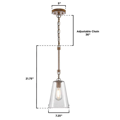 Westinghouse Biloxi 7in 1-Light Mini Pendant | Farmhouse Barnwood and Clear Seeded Glass | Kitchen Island & Dining Room | Model 6130400