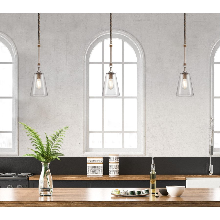 Westinghouse Biloxi 7in 1-Light Mini Pendant | Farmhouse Barnwood and Clear Seeded Glass | Kitchen Island & Dining Room | Model 6130400