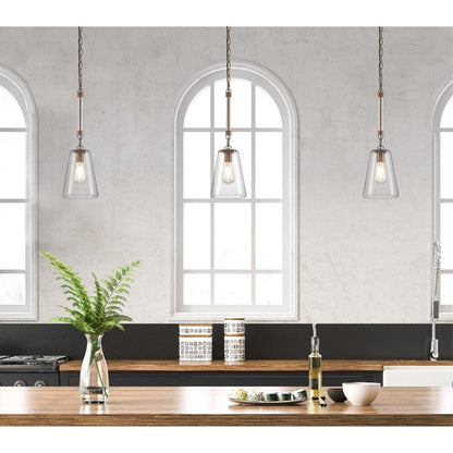 Westinghouse Biloxi 7in 1-Light Mini Pendant | Farmhouse Barnwood and Clear Seeded Glass | Kitchen Island & Dining Room | Model 6130400