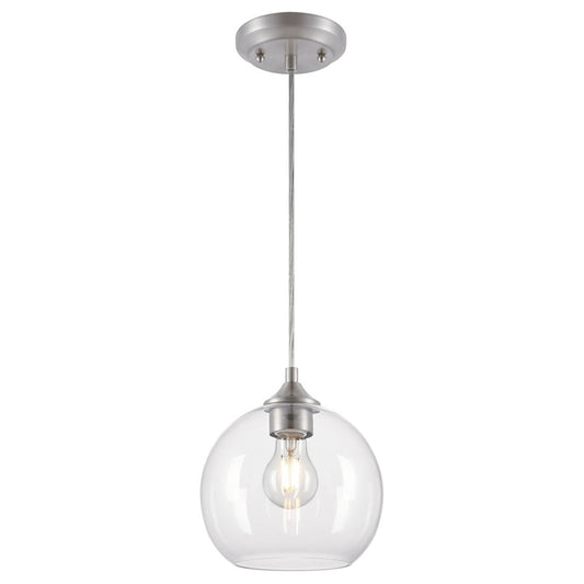 Westinghouse Tatze 7in 1-Light Mini Pendant | Contemporary Brushed Nickel and Clear Glass | Kitchen Island & Dining Room | Model 6130500