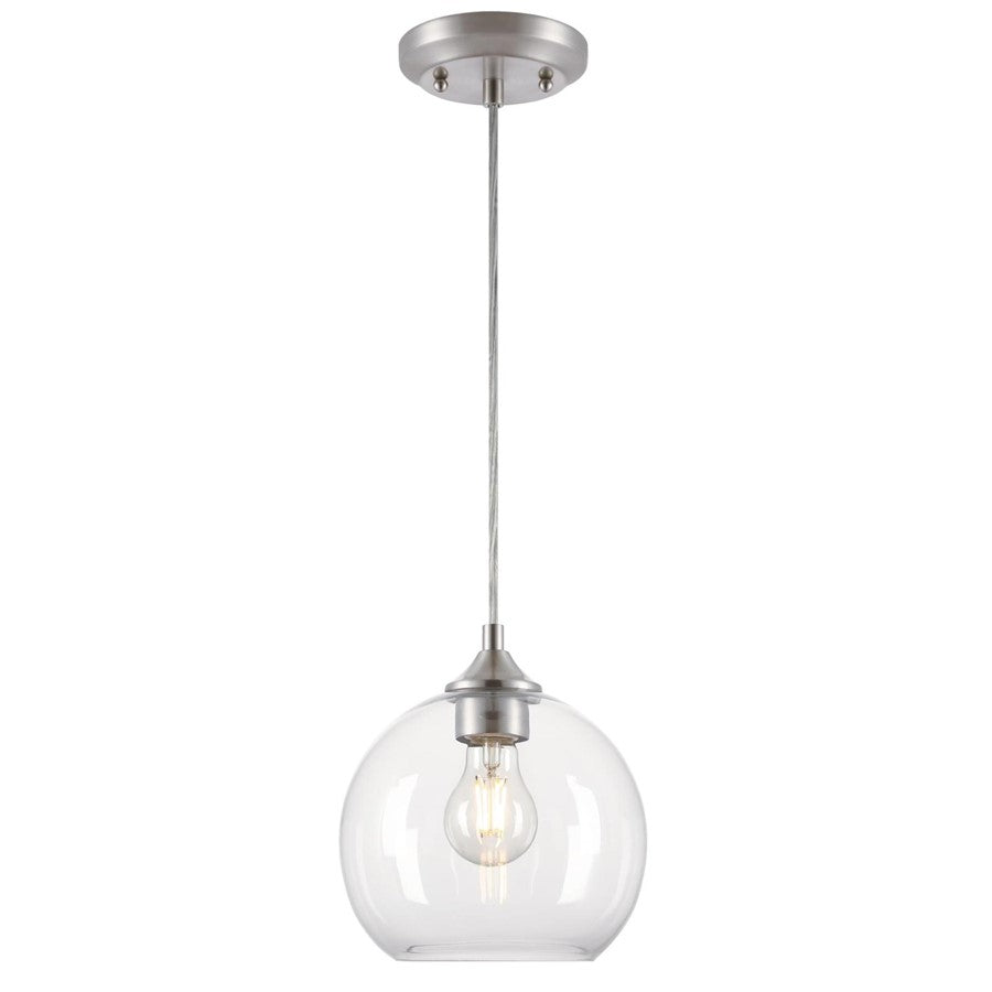 Westinghouse Tatze 7in 1-Light Mini Pendant | Contemporary Brushed Nickel and Clear Glass | Kitchen Island & Dining Room | Model 6130500