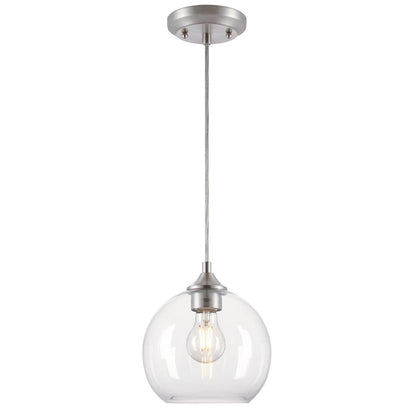 Westinghouse Tatze 7in 1-Light Mini Pendant | Contemporary Brushed Nickel and Clear Glass | Kitchen Island & Dining Room | Model 6130500