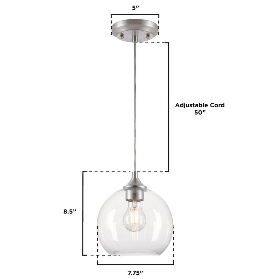 Westinghouse Tatze 7in 1-Light Mini Pendant | Contemporary Brushed Nickel and Clear Glass | Kitchen Island & Dining Room | Model 6130500
