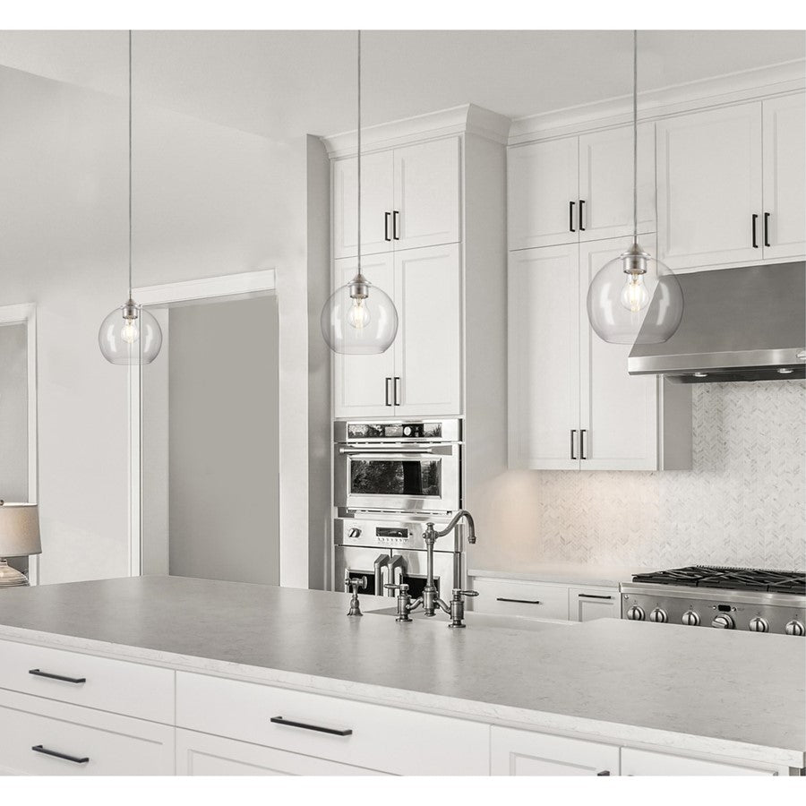 Westinghouse Tatze 7in 1-Light Mini Pendant | Contemporary Brushed Nickel and Clear Glass | Kitchen Island & Dining Room | Model 6130500