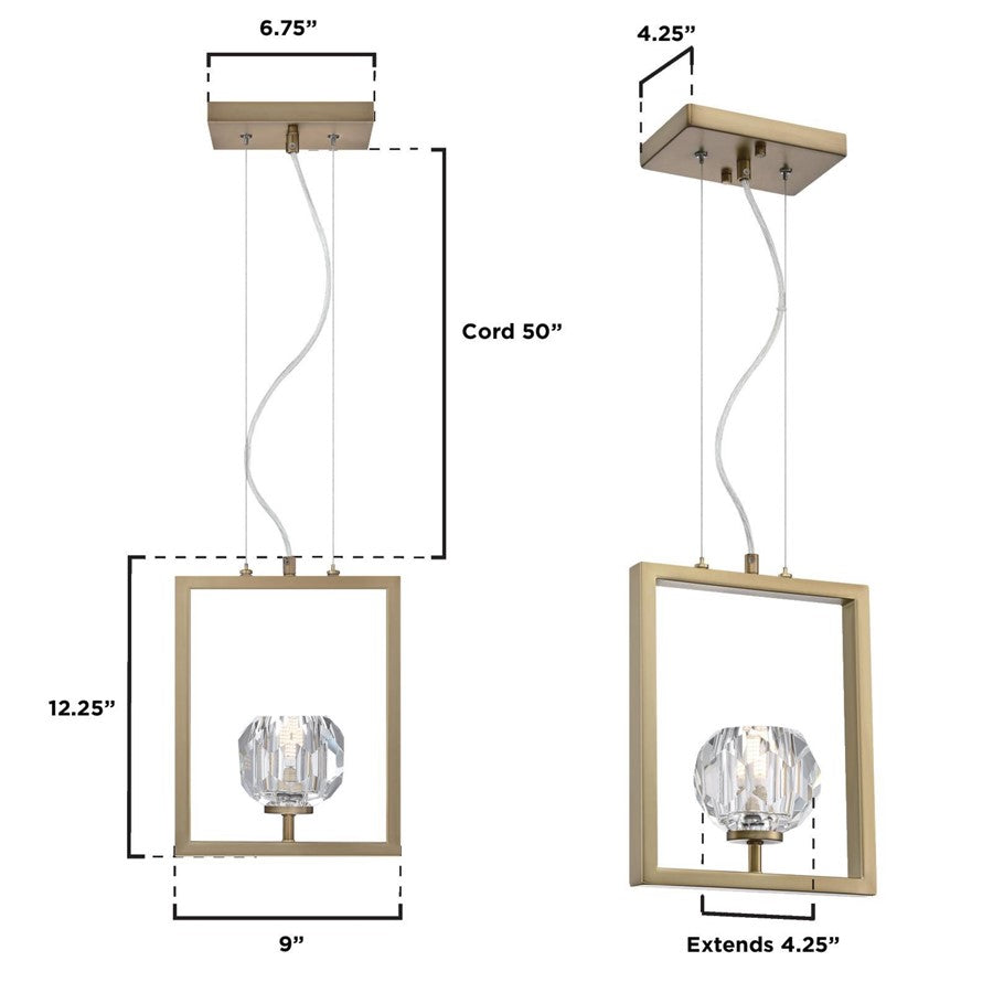 Westinghouse Zoa 9in 1-Light Pendant | Contemporary Brushed Brass and Crystal Glass | Kitchen Island & Dining Room | 9 x 4 x 12 in | Model 6130900