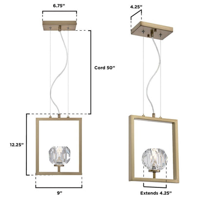 Westinghouse Zoa 9in 1-Light Pendant | Contemporary Brushed Brass and Crystal Glass | Kitchen Island & Dining Room | 9 x 4 x 12 in | Model 6130900