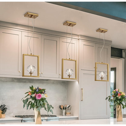 Westinghouse Zoa 9in 1-Light Pendant | Contemporary Brushed Brass and Crystal Glass | Kitchen Island & Dining Room | 9 x 4 x 12 in | Model 6130900