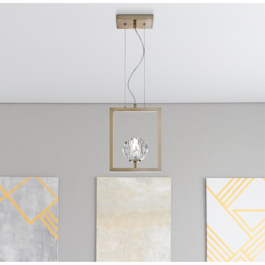 Westinghouse Zoa 9in 1-Light Pendant | Contemporary Brushed Brass and Crystal Glass | Kitchen Island & Dining Room | 9 x 4 x 12 in | Model 6130900