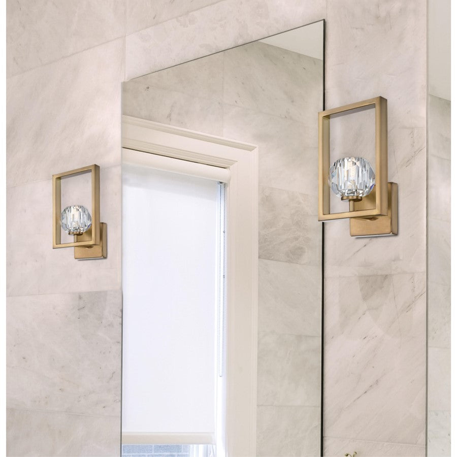Westinghouse Zoa 1 Light Wall Light, Brushed Brass/Crystal Glass