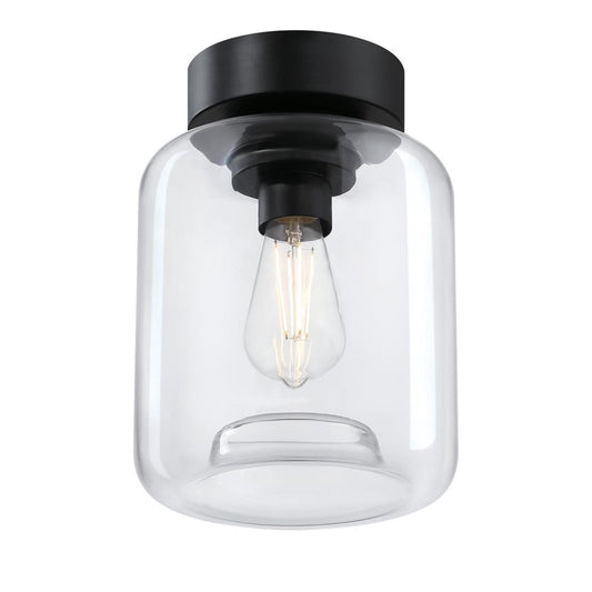Westinghouse Judd 8in 1-Light Semi-Flush Mount | Transitional Matte Black and Clear Glass | Hallway & Living Room | 8 x 8 x 11 in | Model 6131200