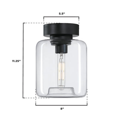 Westinghouse Judd 8in 1-Light Semi-Flush Mount | Transitional Matte Black and Clear Glass | Hallway & Living Room | 8 x 8 x 11 in | Model 6131200