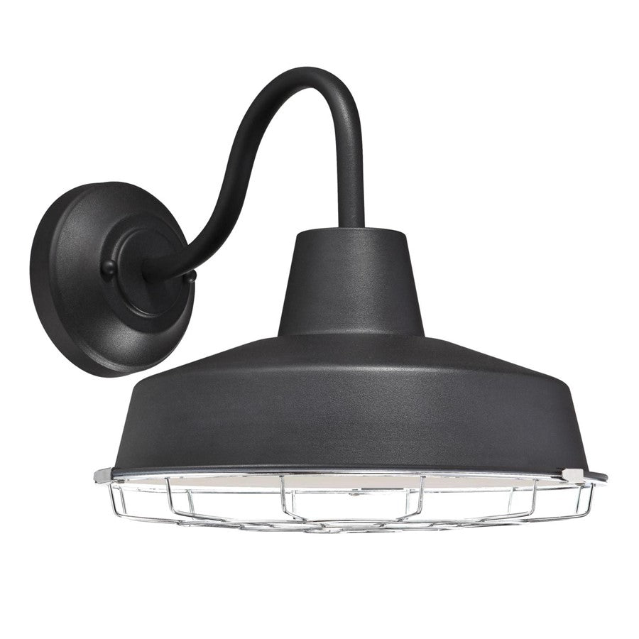Westinghouse Academy 12in 1-Light Outdoor Wall Sconce | Vintage Textured Black and Cage Shade | Covered Porch & Entryway | Model 6131300