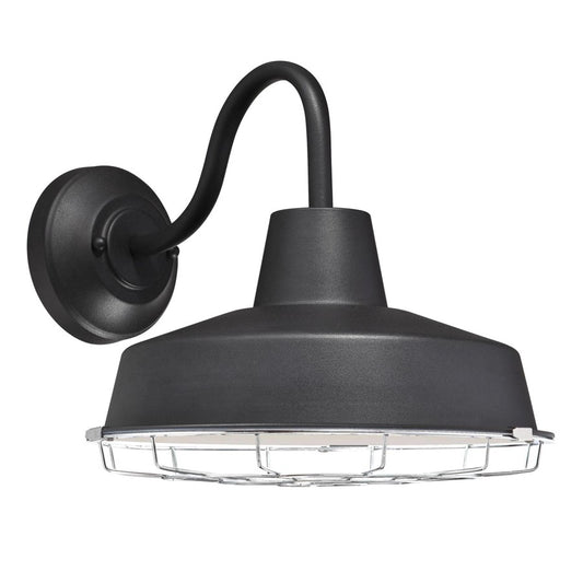 Westinghouse Academy 12in 1-Light Outdoor Wall Sconce | Vintage Textured Black and Cage Shade | Covered Porch & Entryway | Model 6131300