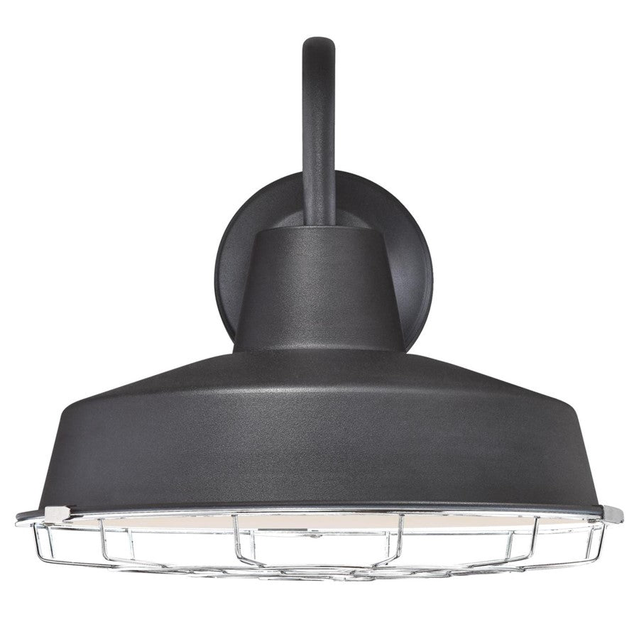 Westinghouse Academy 12in 1-Light Outdoor Wall Sconce | Vintage Textured Black and Cage Shade | Covered Porch & Entryway | Model 6131300
