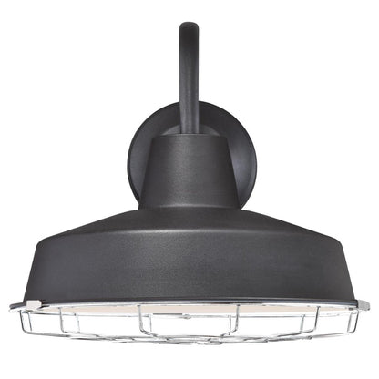 Westinghouse Academy 12in 1-Light Outdoor Wall Sconce | Vintage Textured Black and Cage Shade | Covered Porch & Entryway | Model 6131300