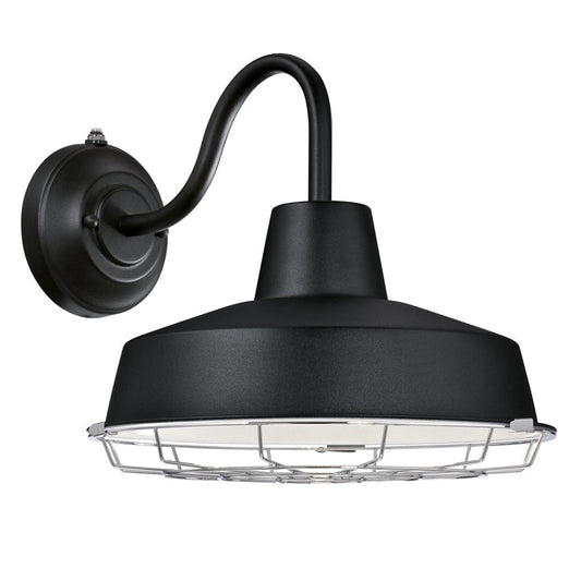 Westinghouse Academy 12in 1-Light Outdoor Wall Sconce | Vintage Textured Black Steel Cage | Covered Porch & Entryway | 11 x 12 x 15 in | Model 6131700