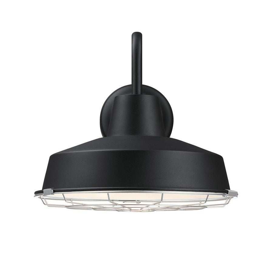 Westinghouse Academy 12in 1-Light Outdoor Wall Sconce | Vintage Textured Black Steel Cage | Covered Porch & Entryway | 11 x 12 x 15 in | Model 6131700