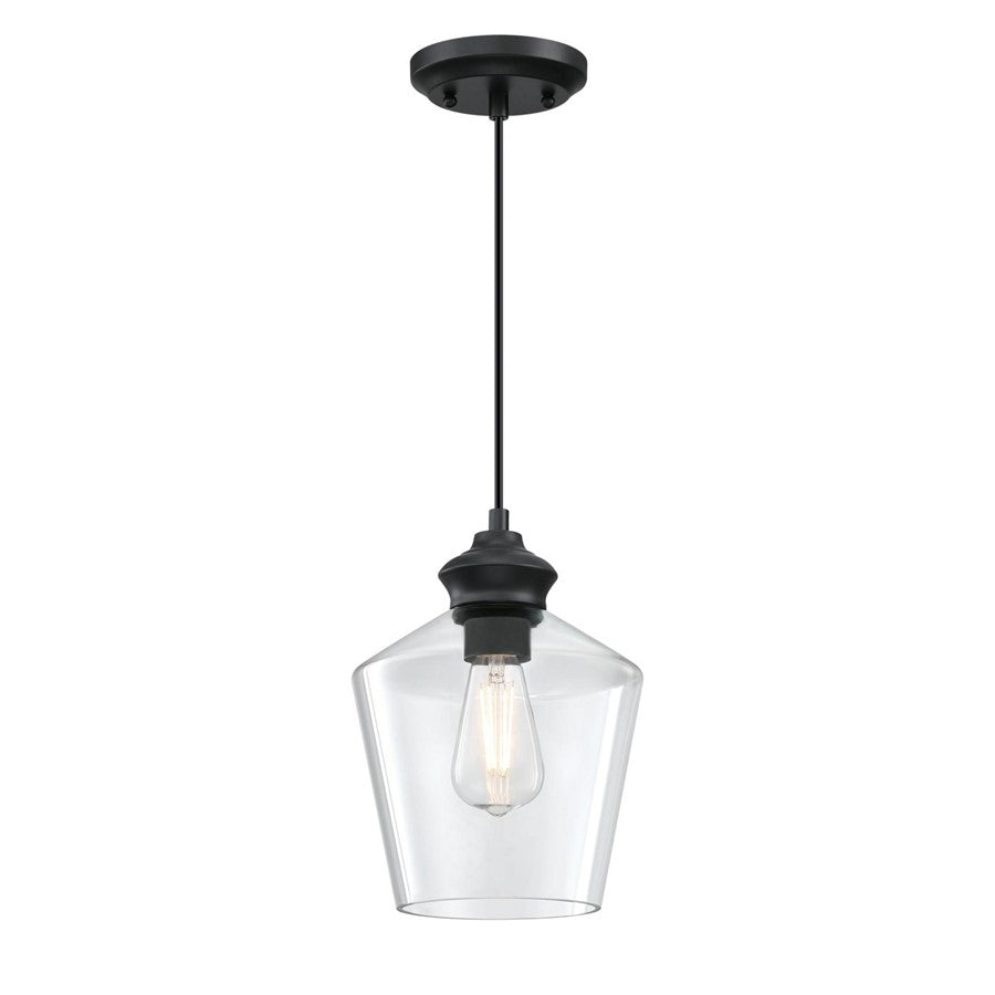 Westinghouse Ramsey 8in 1-Light Mini Pendant | Transitional Matte Black and Clear Glass | Kitchen Island & Dining Room | 8 x 8 x 11 in | Model 6132600