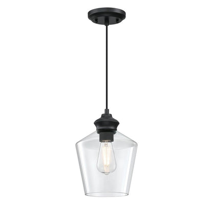 Westinghouse Ramsey 8in 1-Light Mini Pendant | Transitional Matte Black and Clear Glass | Kitchen Island & Dining Room | 8 x 8 x 11 in | Model 6132600