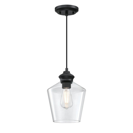 Westinghouse Ramsey 8in 1-Light Mini Pendant | Transitional Matte Black and Clear Glass | Kitchen Island & Dining Room | 8 x 8 x 11 in | Model 6132600