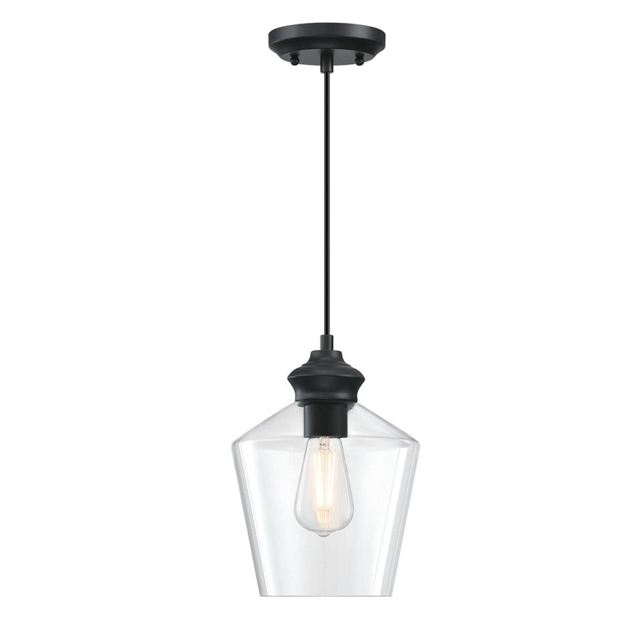 Westinghouse Ramsey 8in 1-Light Mini Pendant | Transitional Matte Black and Clear Glass | Kitchen Island & Dining Room | 8 x 8 x 11 in | Model 6132600