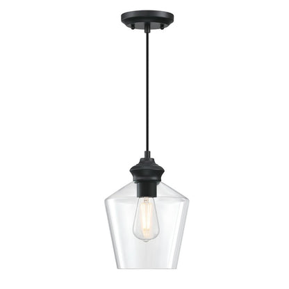 Westinghouse Ramsey 8in 1-Light Mini Pendant | Transitional Matte Black and Clear Glass | Kitchen Island & Dining Room | 8 x 8 x 11 in | Model 6132600