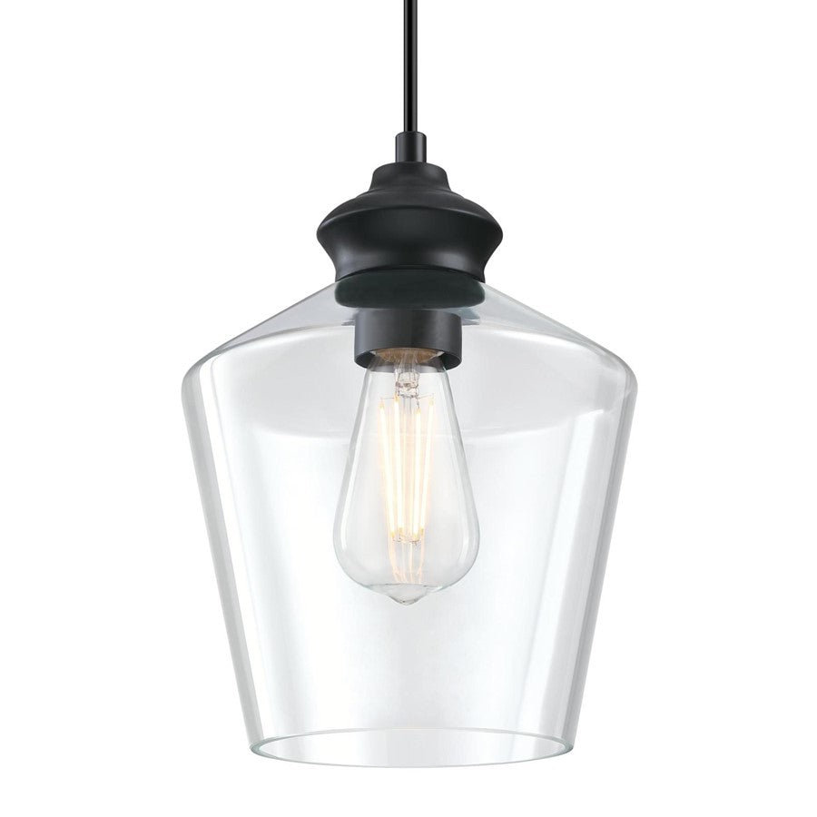 Westinghouse Ramsey 8in 1-Light Mini Pendant | Transitional Matte Black and Clear Glass | Kitchen Island & Dining Room | 8 x 8 x 11 in | Model 6132600