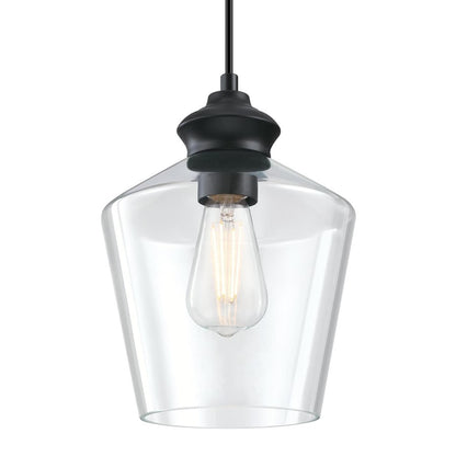 Westinghouse Ramsey 8in 1-Light Mini Pendant | Transitional Matte Black and Clear Glass | Kitchen Island & Dining Room | 8 x 8 x 11 in | Model 6132600