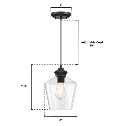 Westinghouse Ramsey 8in 1-Light Mini Pendant | Transitional Matte Black and Clear Glass | Kitchen Island & Dining Room | 8 x 8 x 11 in | Model 6132600