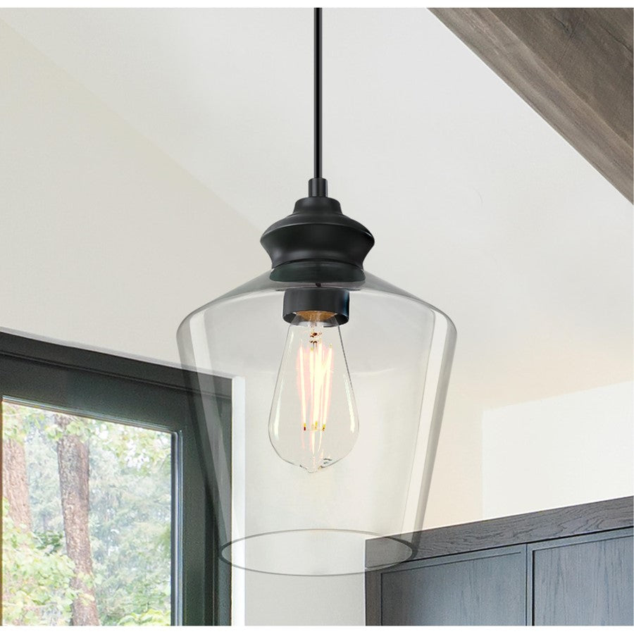 Westinghouse Ramsey 8in 1-Light Mini Pendant | Transitional Matte Black and Clear Glass | Kitchen Island & Dining Room | 8 x 8 x 11 in | Model 6132600