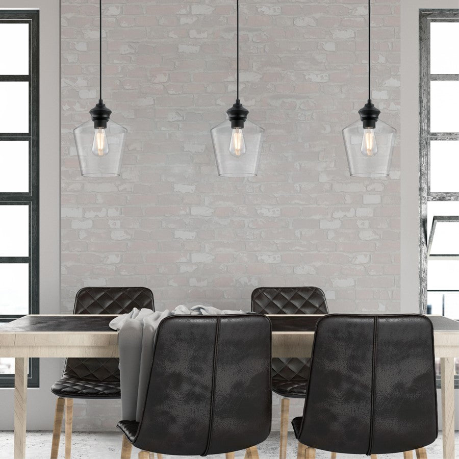 Westinghouse Ramsey 8in 1-Light Mini Pendant | Transitional Matte Black and Clear Glass | Kitchen Island & Dining Room | 8 x 8 x 11 in | Model 6132600