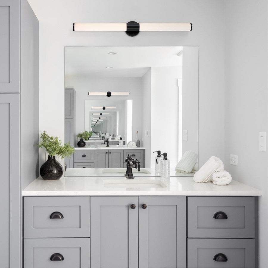 Westinghouse Clarksboro 36in 1-Light Wall Sconce | Transitional Matte Black and Frosted Acrylic | Hallway & Bathroom | Model 6138400