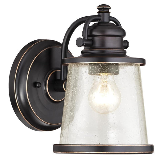 Westinghouse Emma Jane 10in 1-Light Outdoor Wall Lantern | Coastal Amber Bronze and Clear Seeded Glass | Entryway & Porch | Model 6204000