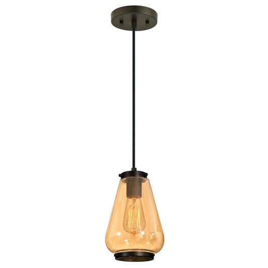 Westinghouse 1-Light Mini Pendant | Vintage Oil Rubbed Bronze and Amber Tinted Glass | Kitchen Island & Dining Room | 60 in H x 6 in D | Model 6205200