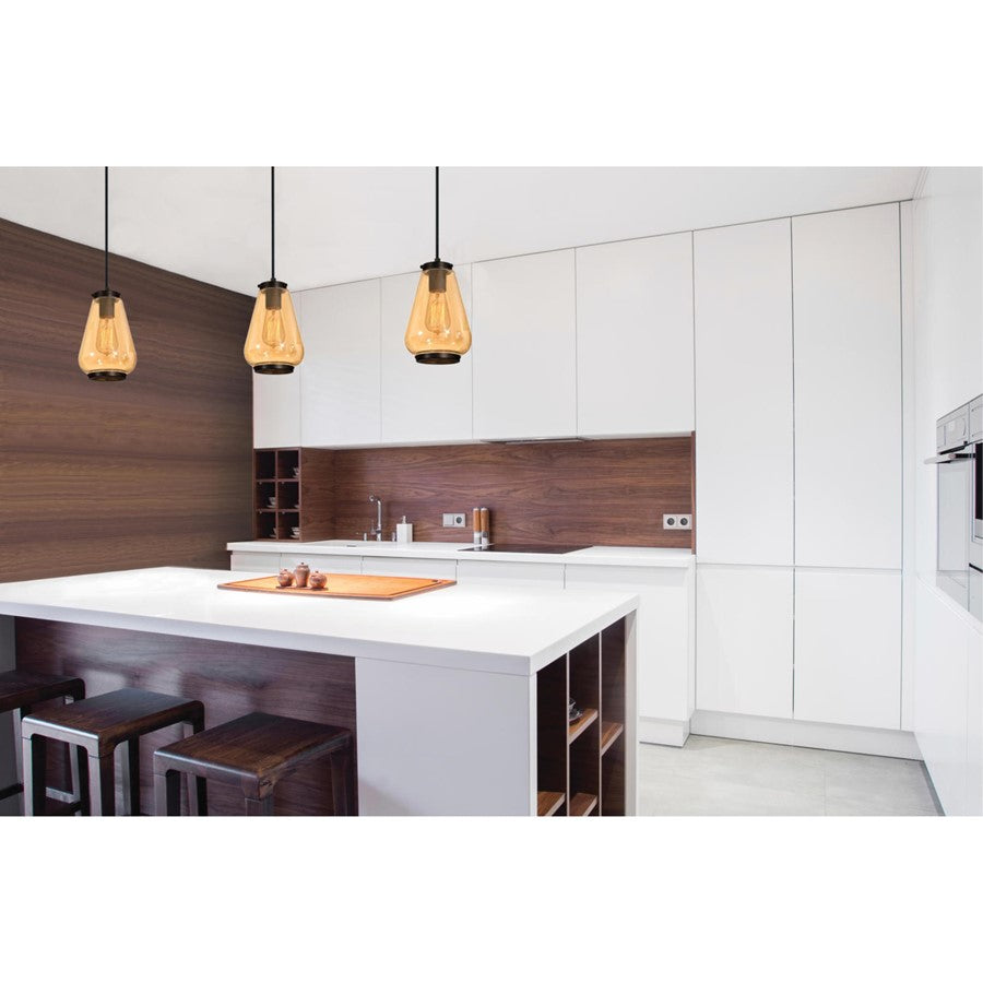 Westinghouse 1-Light Mini Pendant | Vintage Oil Rubbed Bronze and Amber Tinted Glass | Kitchen Island & Dining Room | 60 in H x 6 in D | Model 6205200