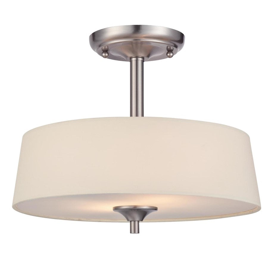 Westinghouse Parker Mews 13in 2-Light Semi-Flush Mount | Contemporary Brushed Nickel and White Linen Fabric | Bedroom & Hallway | Model 6225700