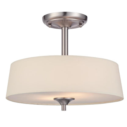 Westinghouse Parker Mews 13in 2-Light Semi-Flush Mount | Contemporary Brushed Nickel and White Linen Fabric | Bedroom & Hallway | Model 6225700
