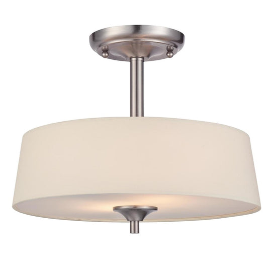 Westinghouse Parker Mews 13in 2-Light Semi-Flush Mount | Contemporary Brushed Nickel and White Linen Fabric | Bedroom & Hallway | Model 6225700