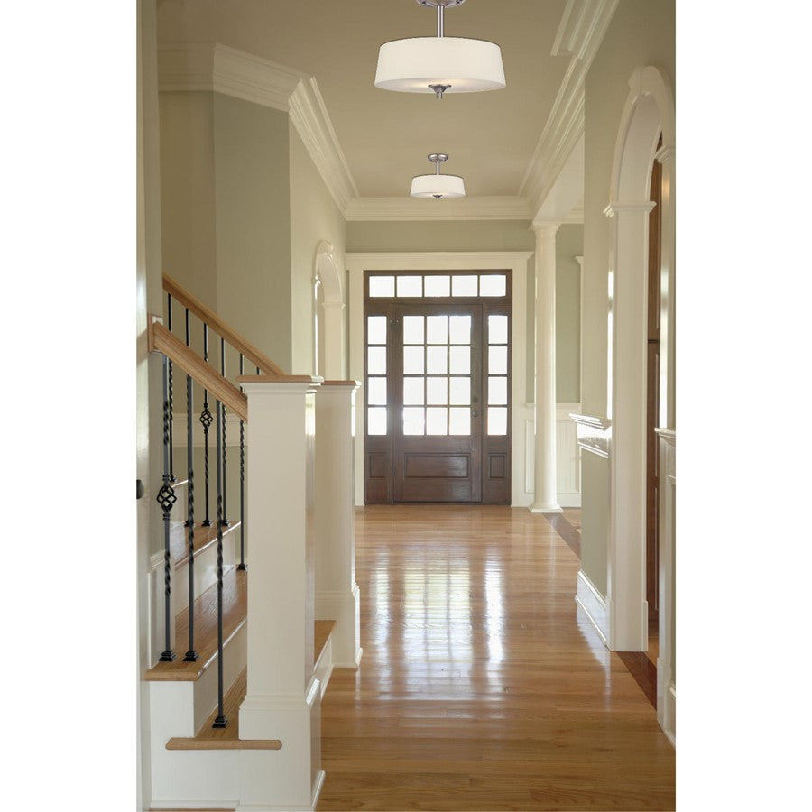 Westinghouse Parker Mews 2Lt SemiFlush, Nickel/White Linen Fabric