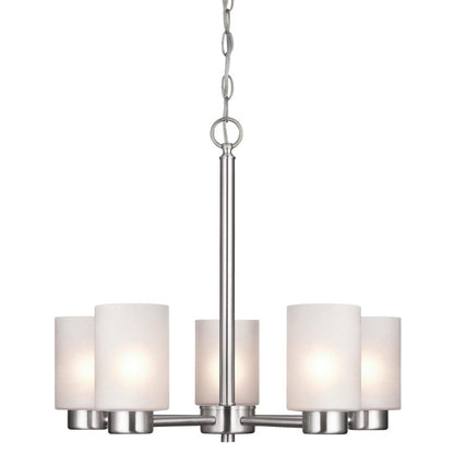 Westinghouse Sylvestre 20in 5-Light Chandelier | Brushed Nickel and Frosted Seeded Glass | Dining Room & Living Room | 20 x 20 x 18 in | Model 6227400