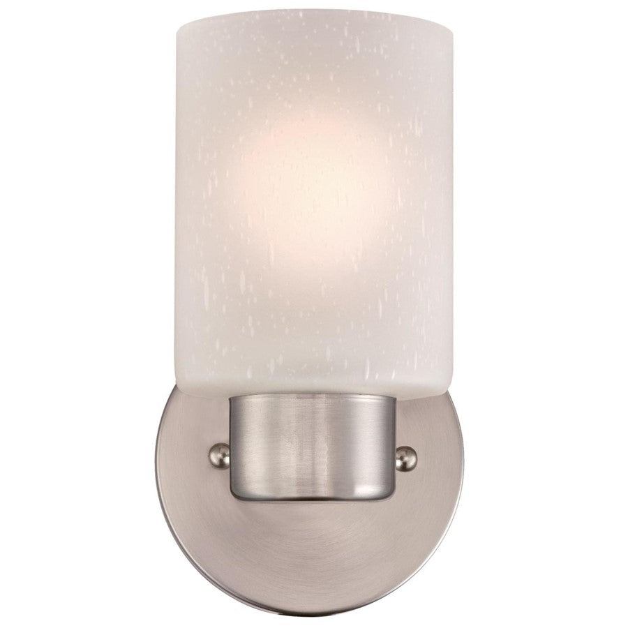 Westinghouse Sylvestre 1-Light Wall Sconce | Brushed Nickel and Frosted Seeded Glass | Bathroom & Hallway | 8 x 4 x 6 in | Model 6227800