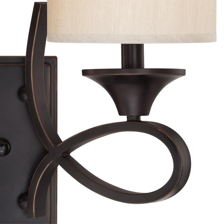 Westinghouse Lenola 16in 2-Light Wall Sconce | Traditional Amber Bronze and Beige Fabric Shade | Bathroom & Vanity | 16 x 7 x 13 in | Model 6302700