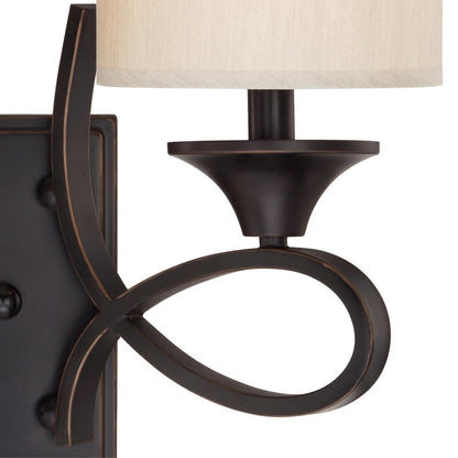 Westinghouse Lenola 16in 2-Light Wall Sconce | Traditional Amber Bronze and Beige Fabric Shade | Bathroom & Vanity | 16 x 7 x 13 in | Model 6302700