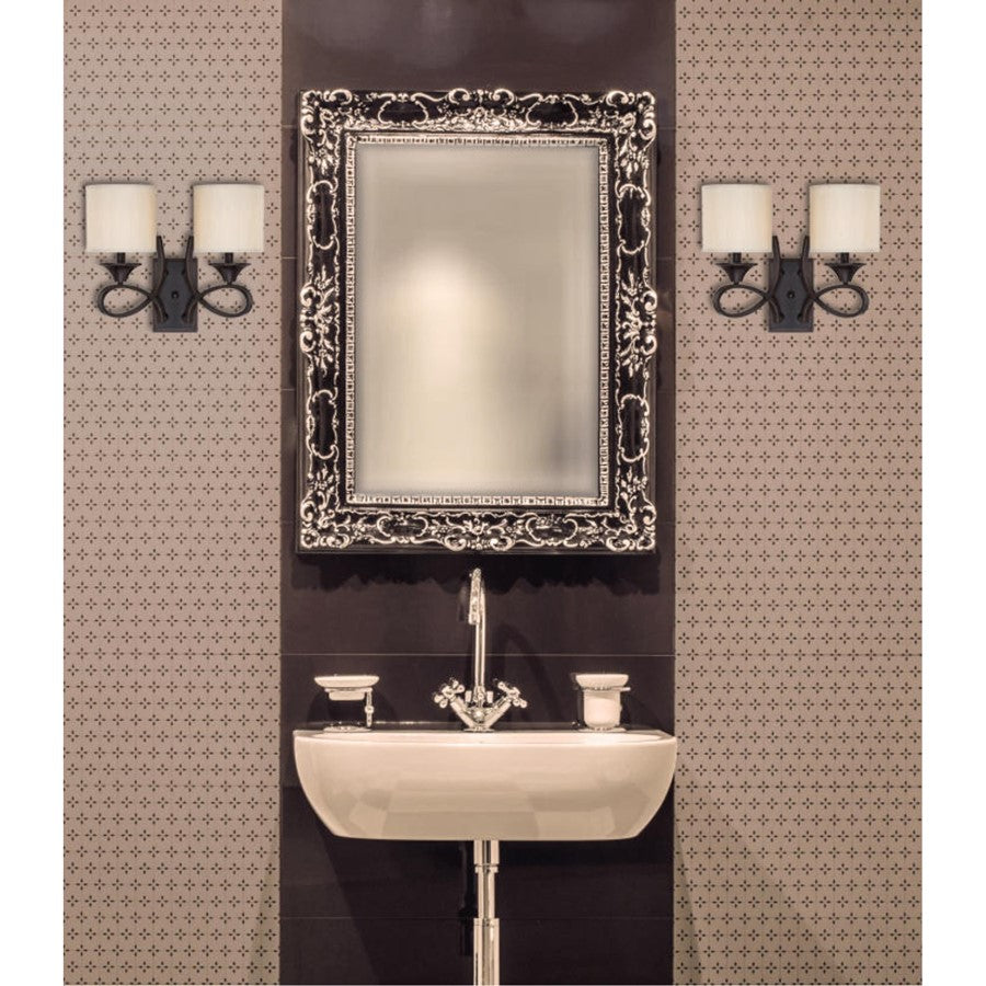 Westinghouse Lenola 16in 2-Light Wall Sconce | Traditional Amber Bronze and Beige Fabric Shade | Bathroom & Vanity | 16 x 7 x 13 in | Model 6302700