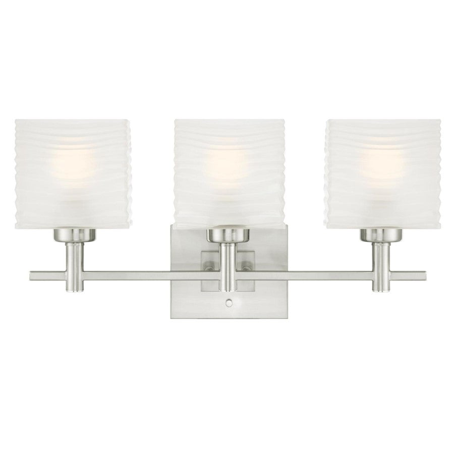 Westinghouse Alexander 22in 3-Light Wall Sconce | Contemporary Brushed Nickel and Rippled White Glass | Bathroom & Vanity | Model 6304000